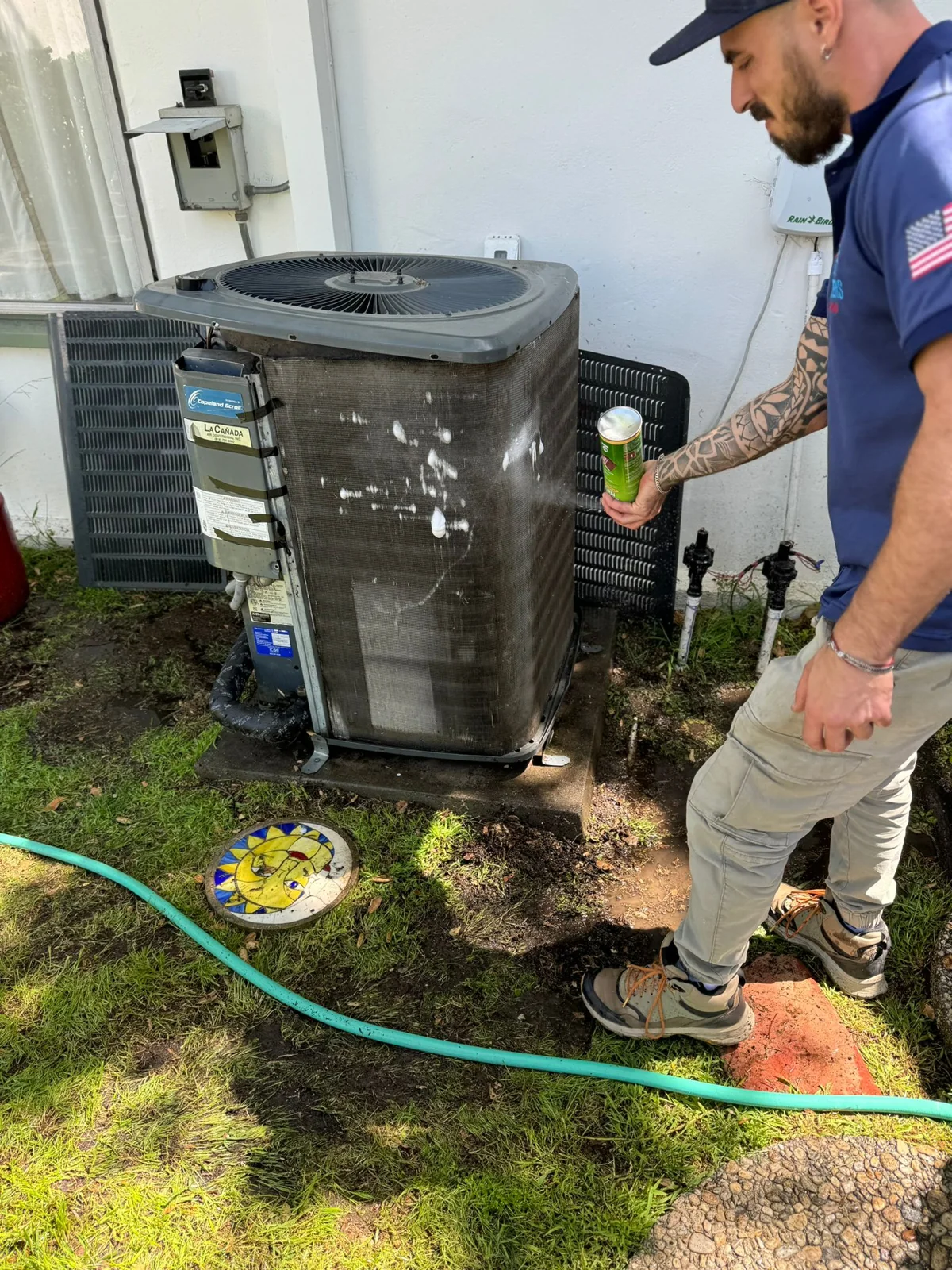 outdoor air conditioning components cleaned and inspected by a technician, real company service photo 5